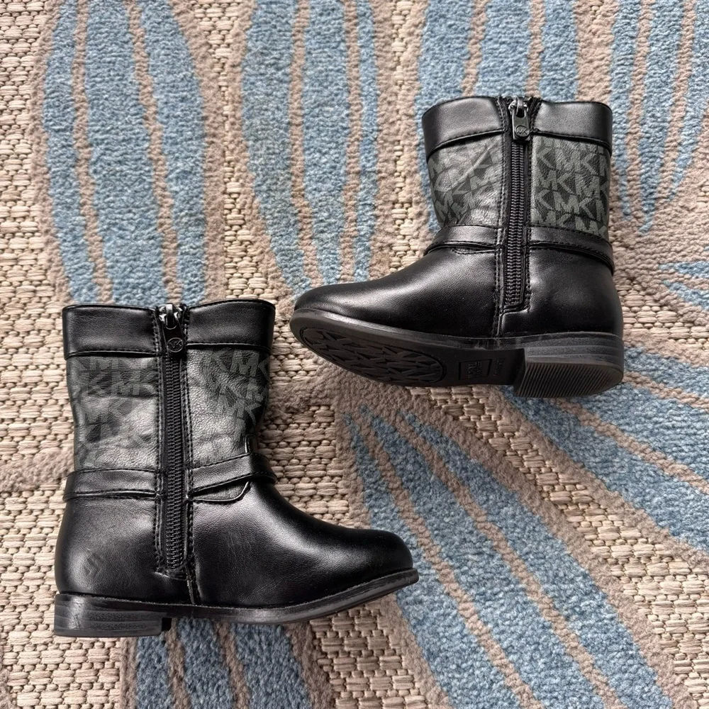 Michael Kors Baby Toddler Emma Jacquard 2 Zip Up Boots Size 7 Black‎